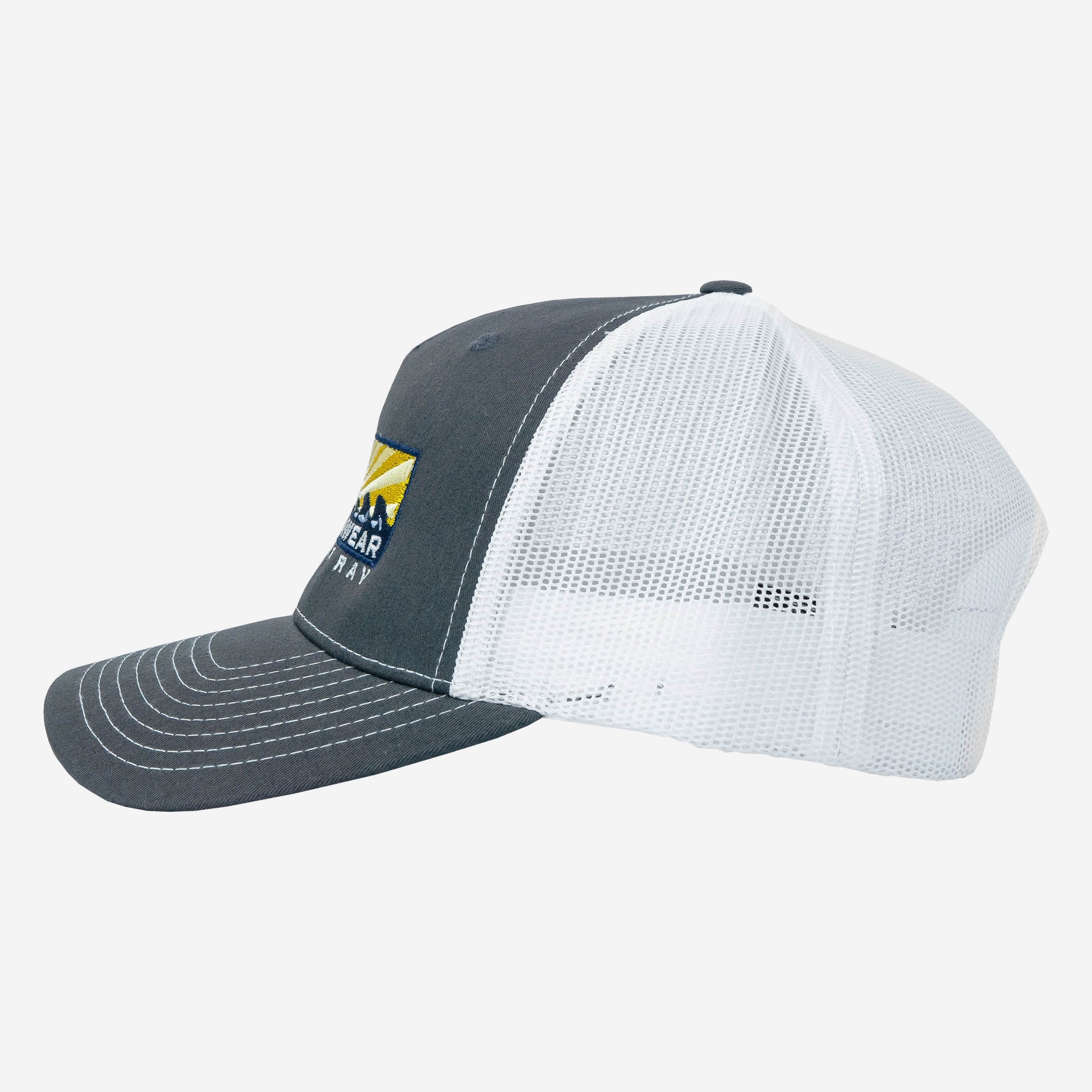 Vapor Apparel Sun Protection Five Panel Trucker - EM - Sunset Horizon - IND/Slate/Yellows