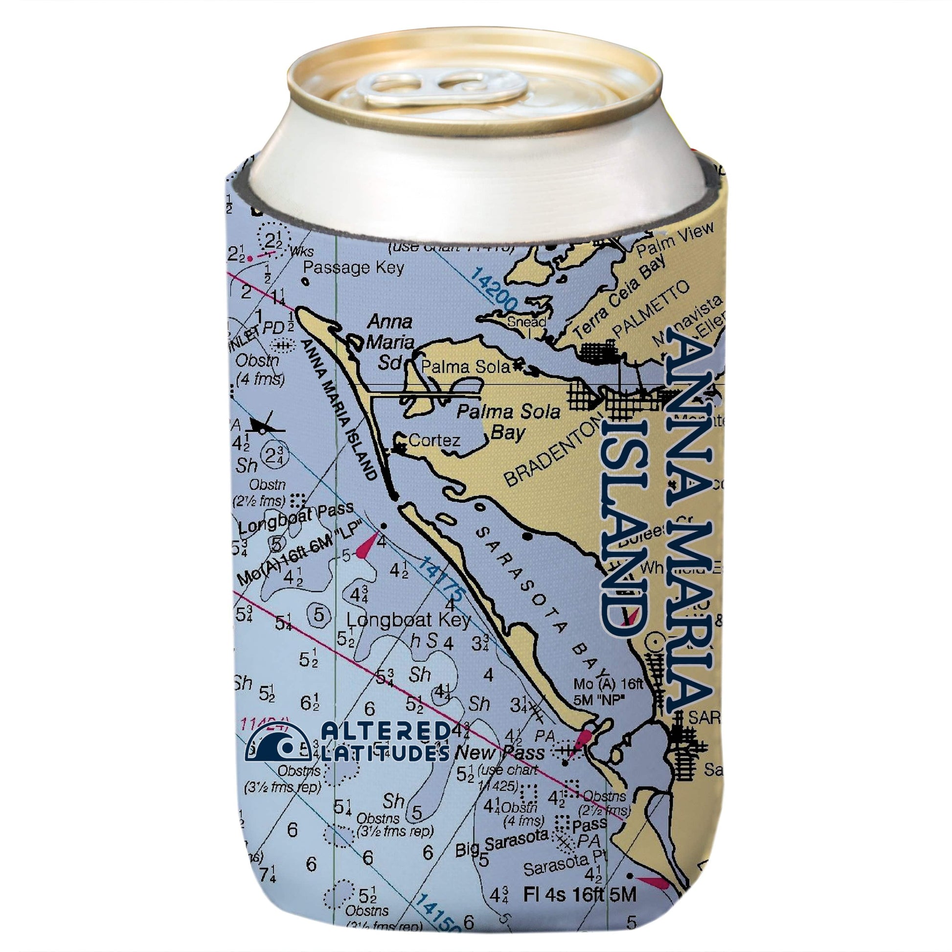 Vapor Apparel Sun Protection Anna Maria Island Chart Can Cooler (4-Pack)