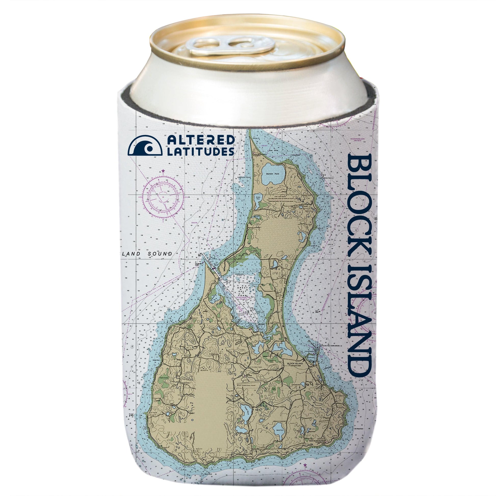 Vapor Apparel Sun Protection Block Island, RI Chart Can Cooler (4-Pack)