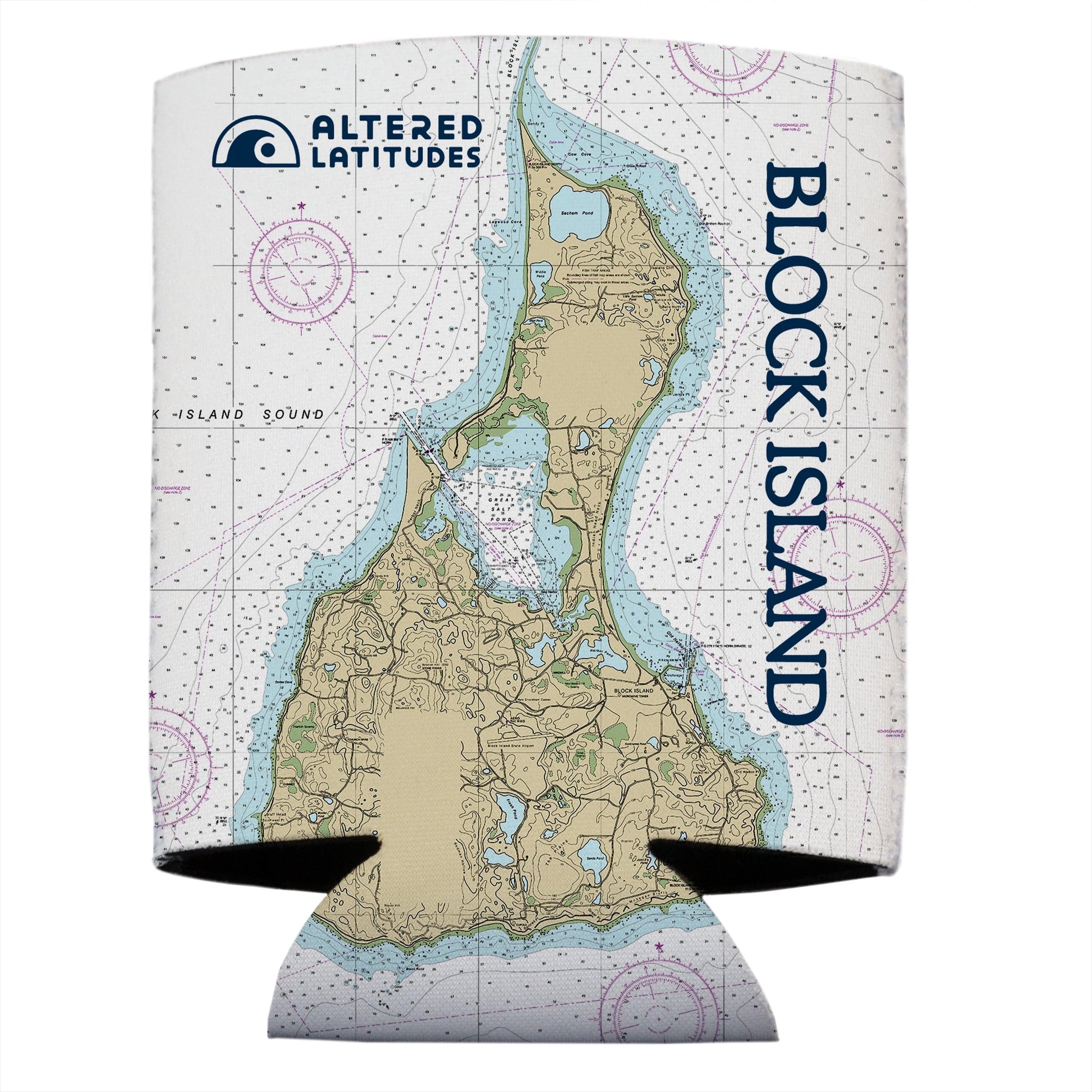 Vapor Apparel Sun Protection Block Island, RI Chart Can Cooler (4-Pack)