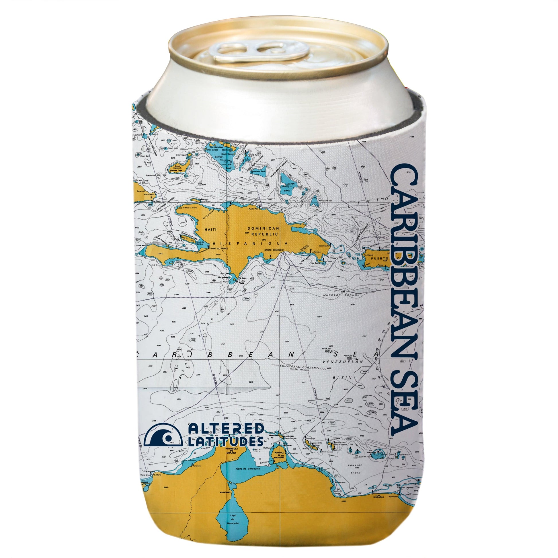 Vapor Apparel Sun Protection Caribbean Sea Chart Can Cooler (4-Pack)