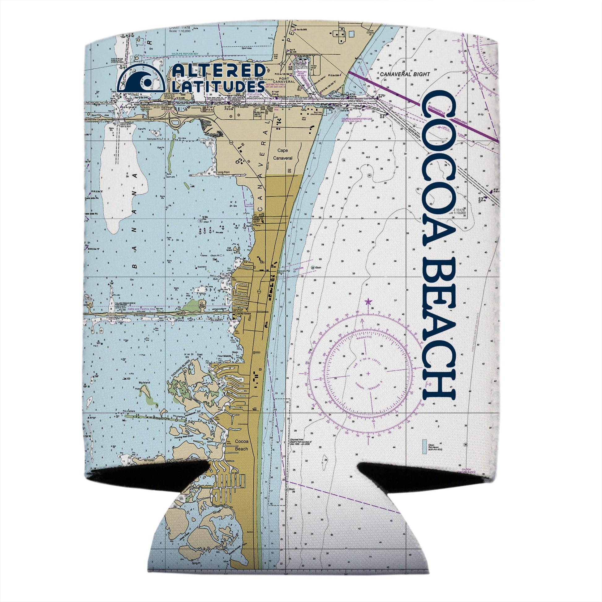 Vapor Apparel Sun Protection Cocoa Beach, FL Chart Can Cooler (4-Pack)