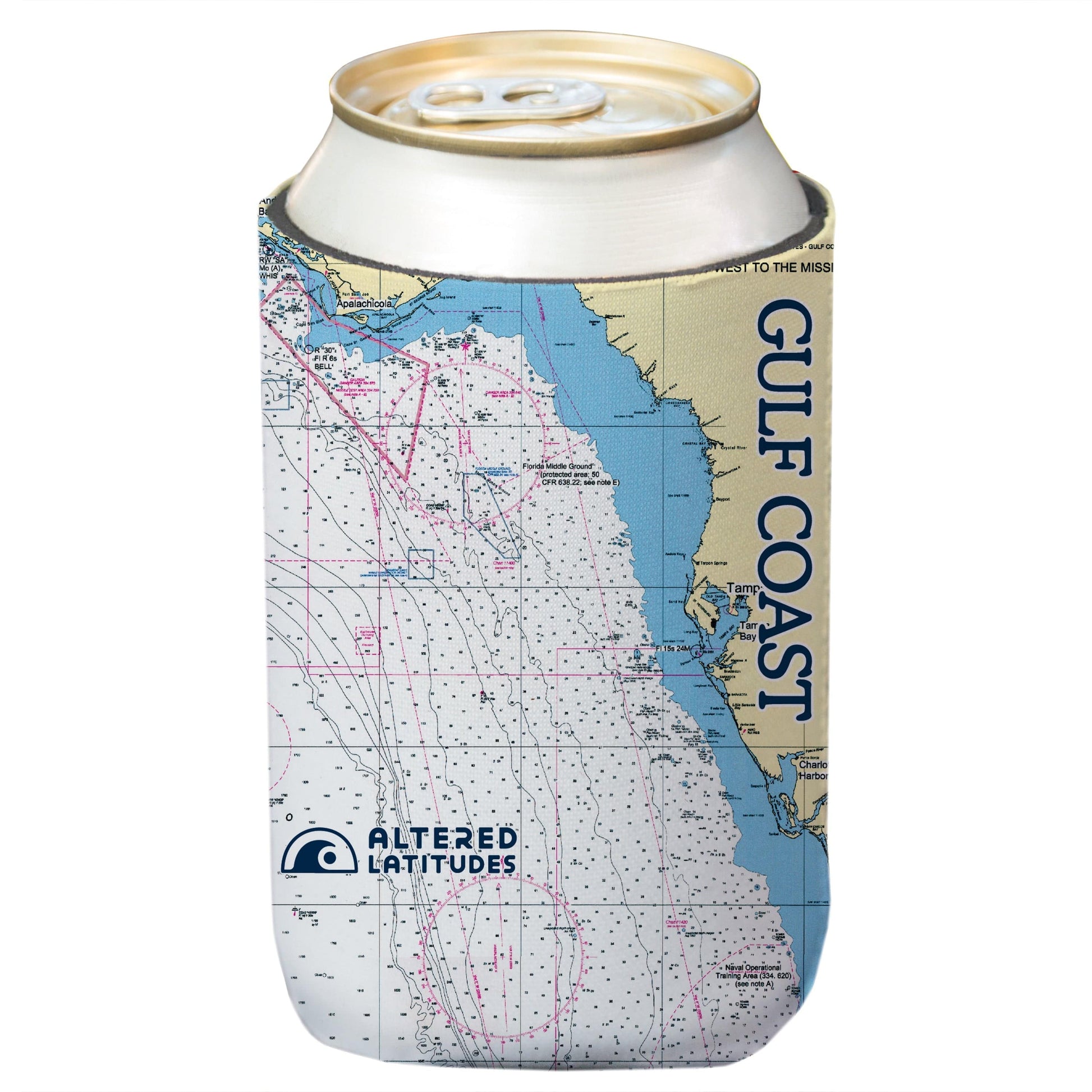 Vapor Apparel Sun Protection Gulf Coast Chart Can Cooler (4-Pack)