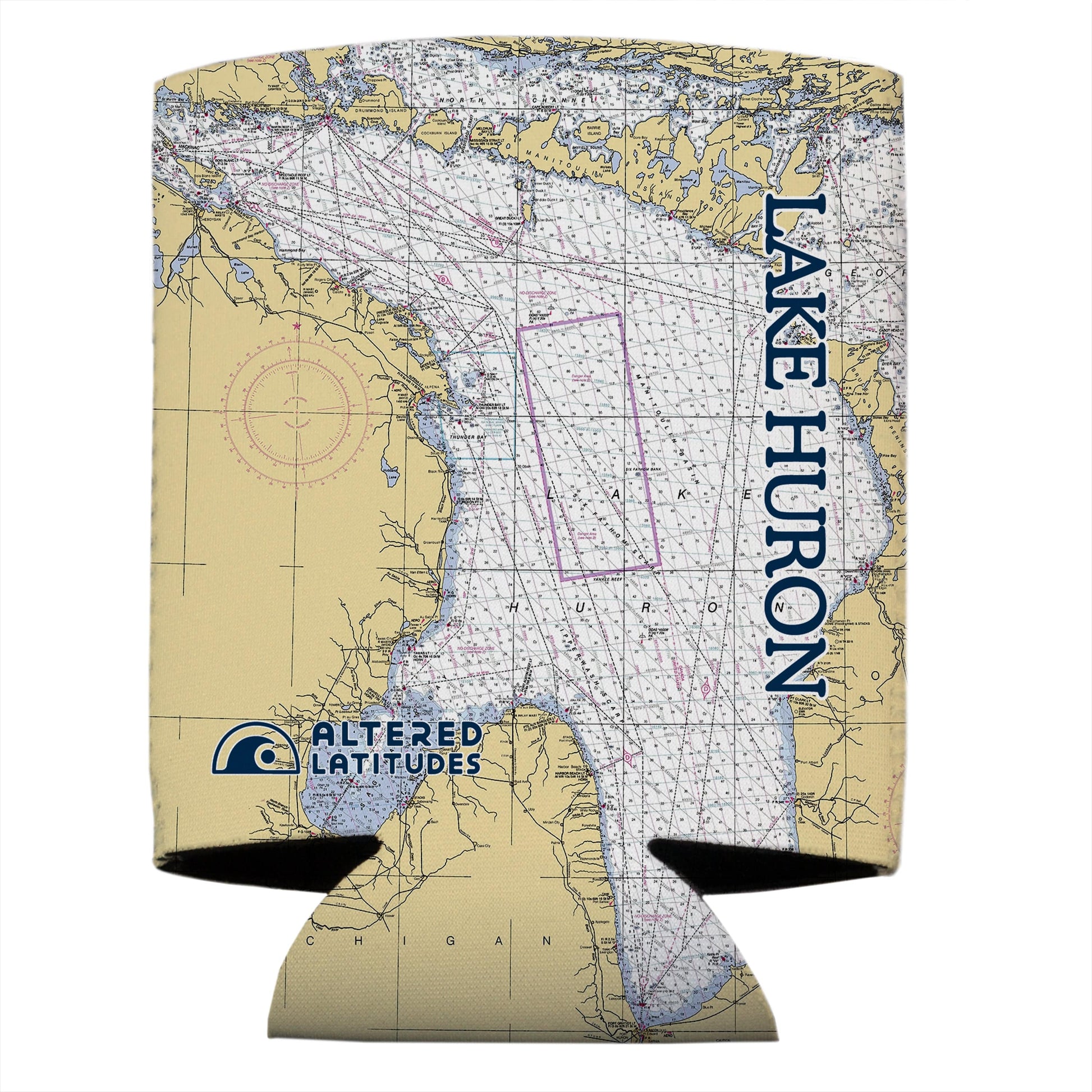 Vapor Apparel Sun Protection Lake Huron Chart Can Cooler (4-Pack)