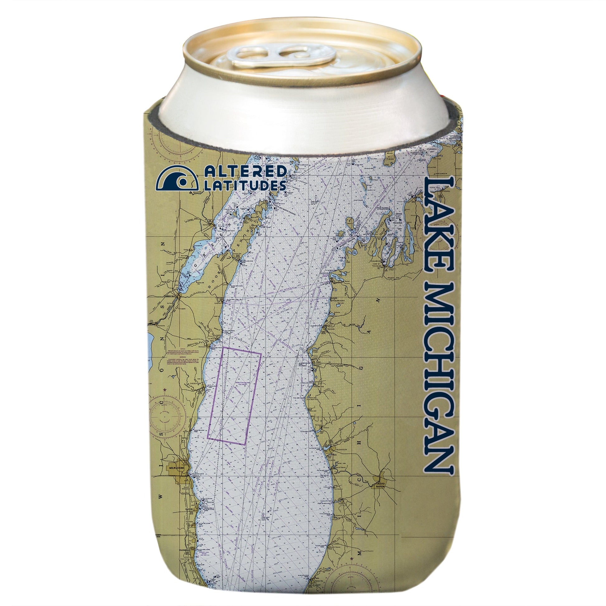 Vapor Apparel Sun Protection Lake Michigan Chart Can Cooler (4-Pack)