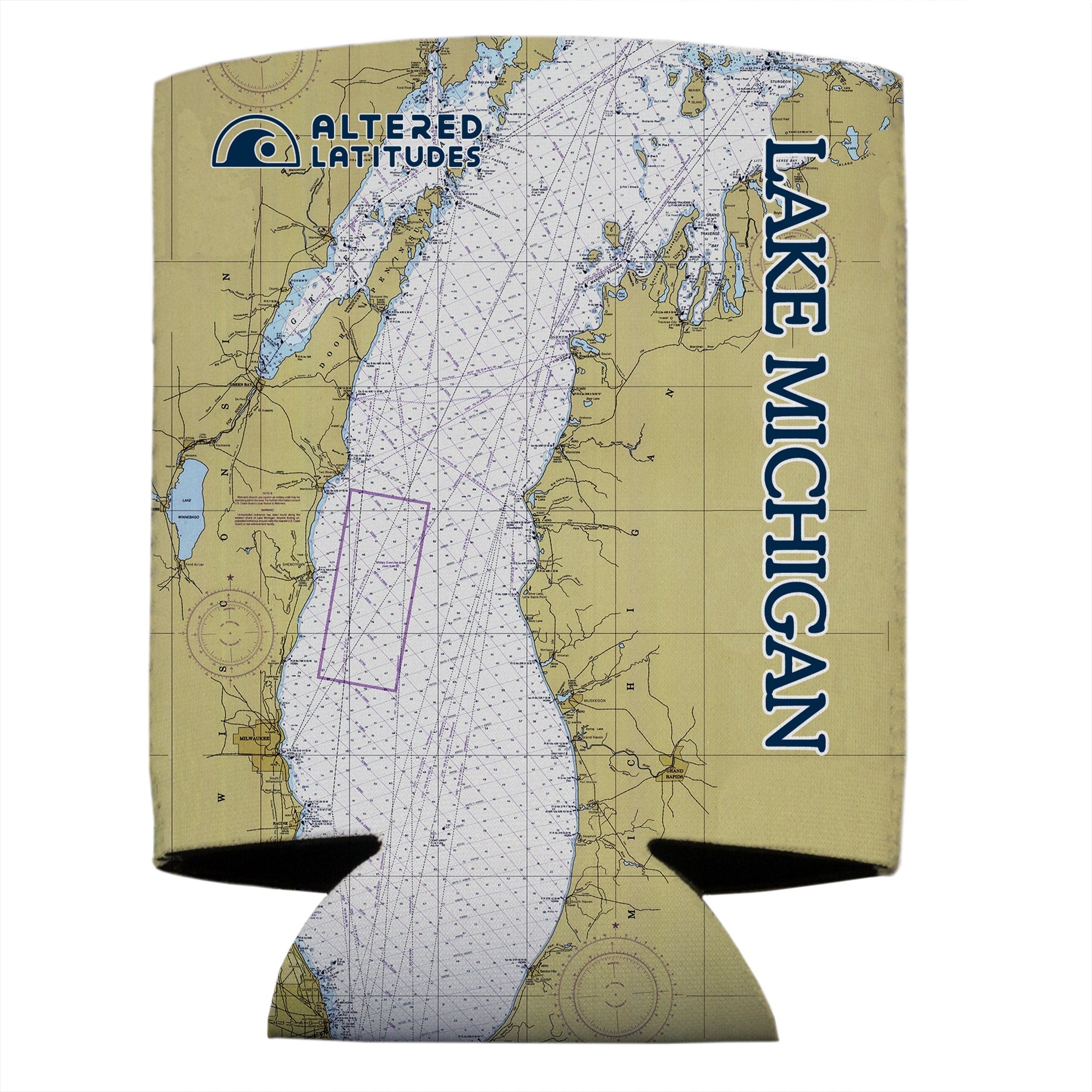 Vapor Apparel Sun Protection Lake Michigan Chart Can Cooler (4-Pack)