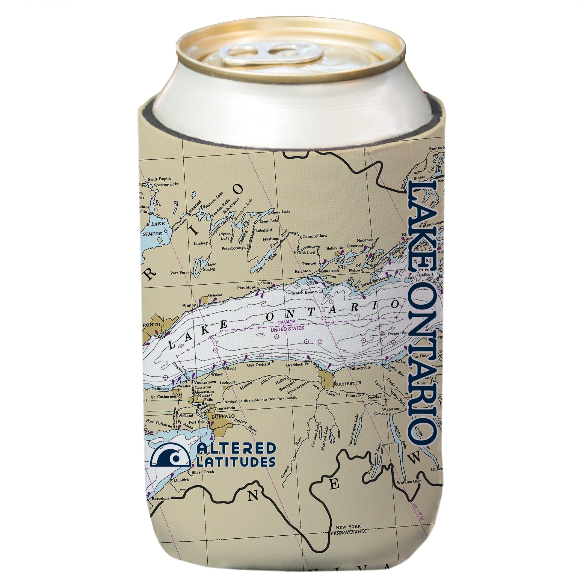 Vapor Apparel Sun Protection Lake Ontario Chart Can Cooler (4-Pack)