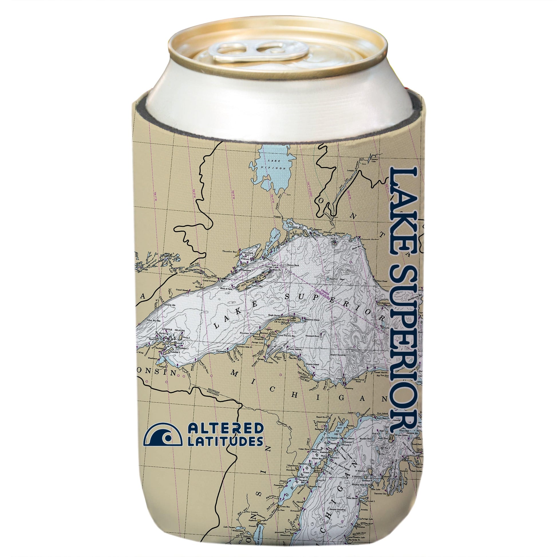 Vapor Apparel Sun Protection Lake Superior Chart Can Cooler (4-Pack)