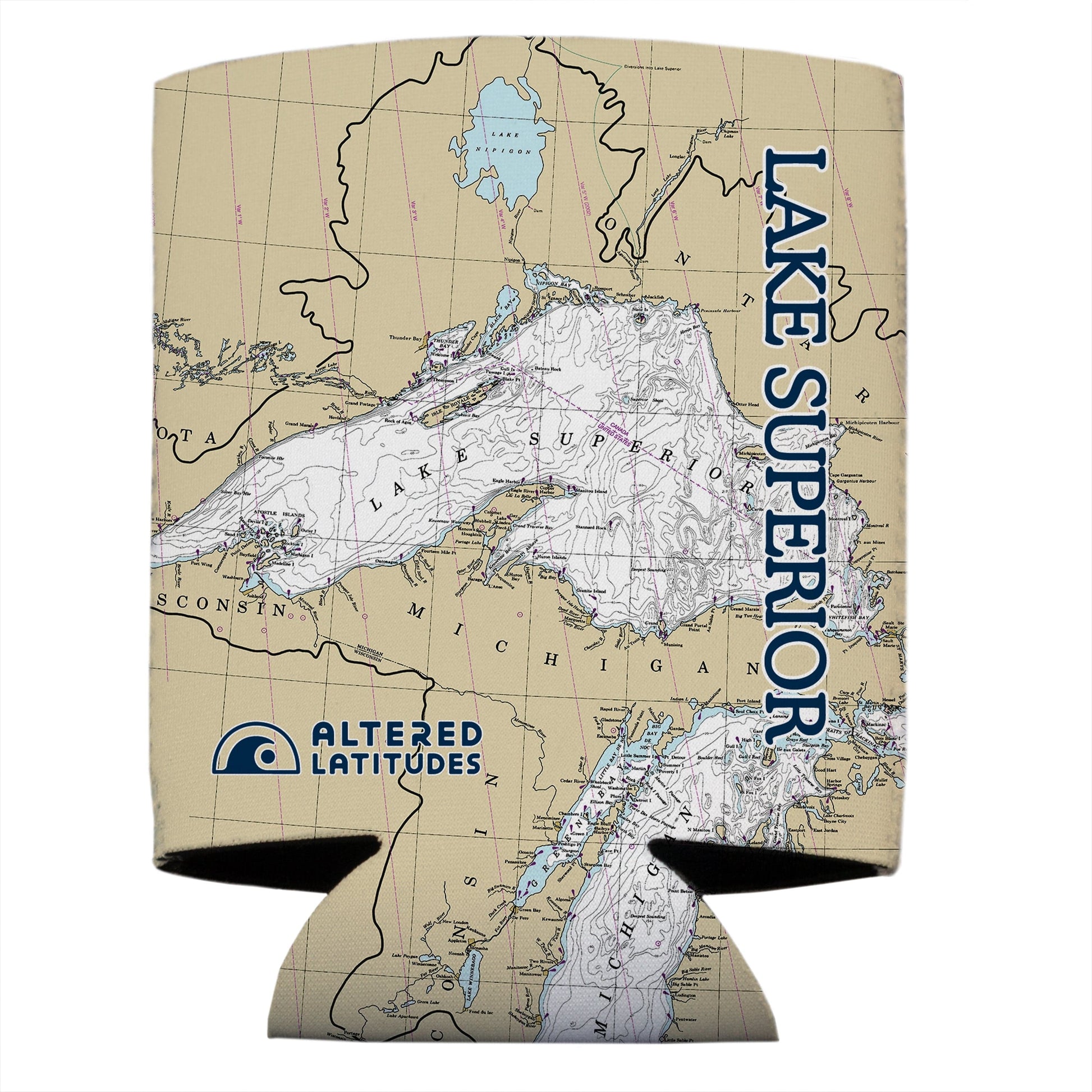 Vapor Apparel Sun Protection Lake Superior Chart Can Cooler (4-Pack)