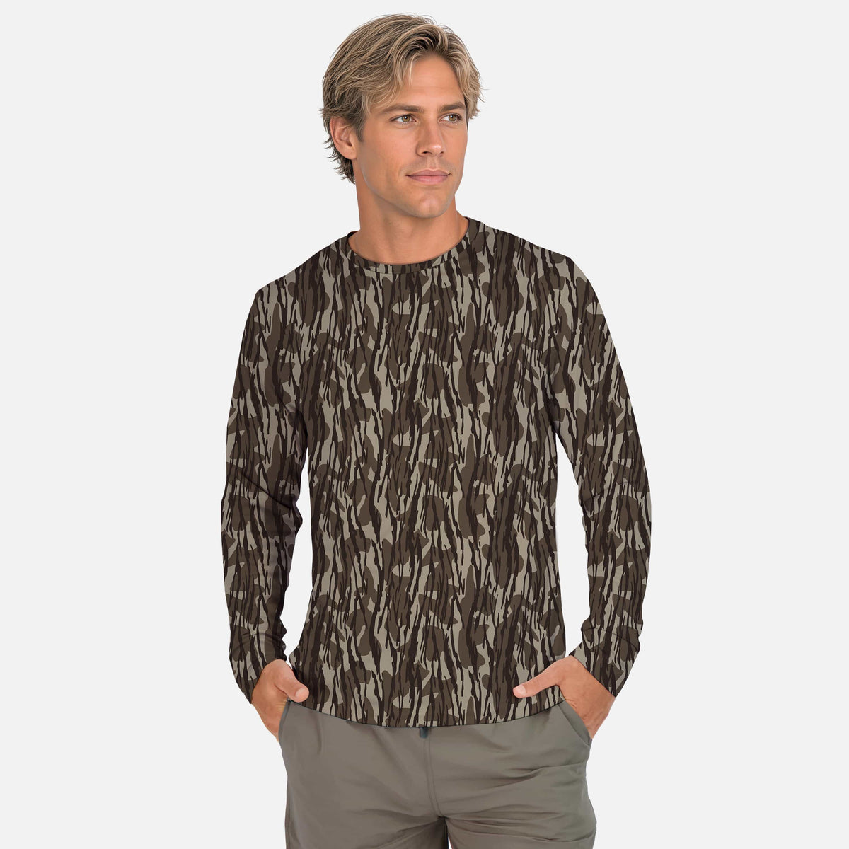 Vapor Apparel Sun Protection Men's Bottomland Camo Midweight Long Sleeve