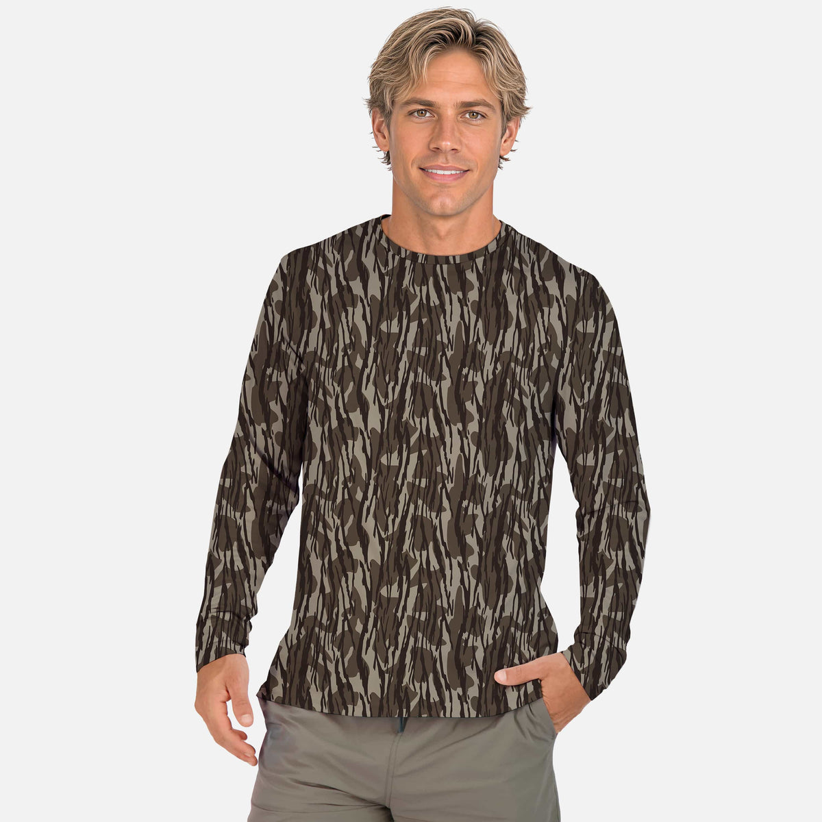 Vapor Apparel Sun Protection Men's Bottomland Camo Midweight Long Sleeve