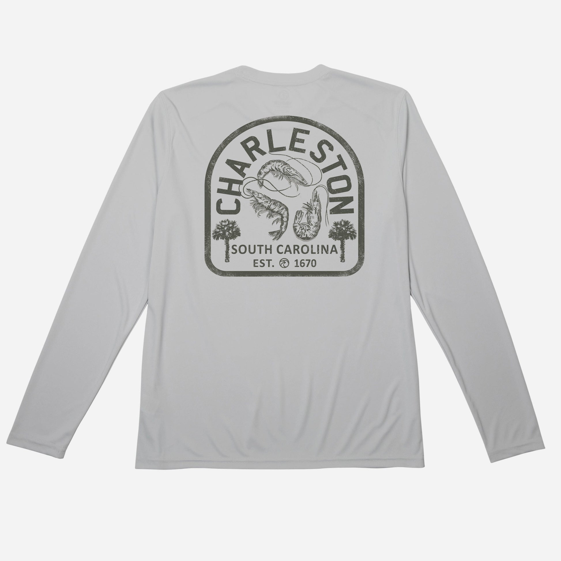 Shrimp Graphic | Long Sleeve Sun Shirt Mens | Performance T-Shirt Pearl Grey / 2XL