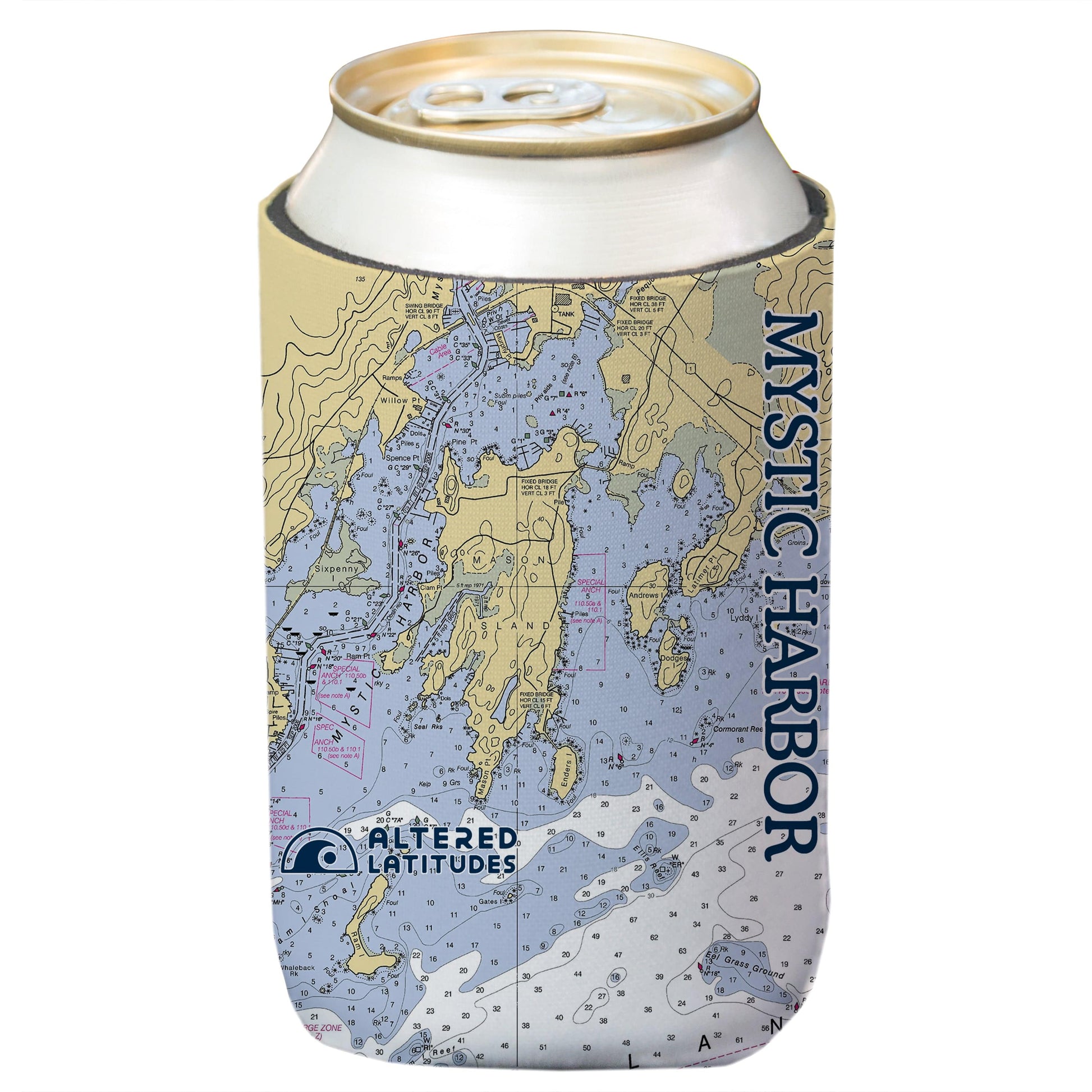 Vapor Apparel Sun Protection Mystic Harbor, CT Chart Can Cooler (4-Pack)