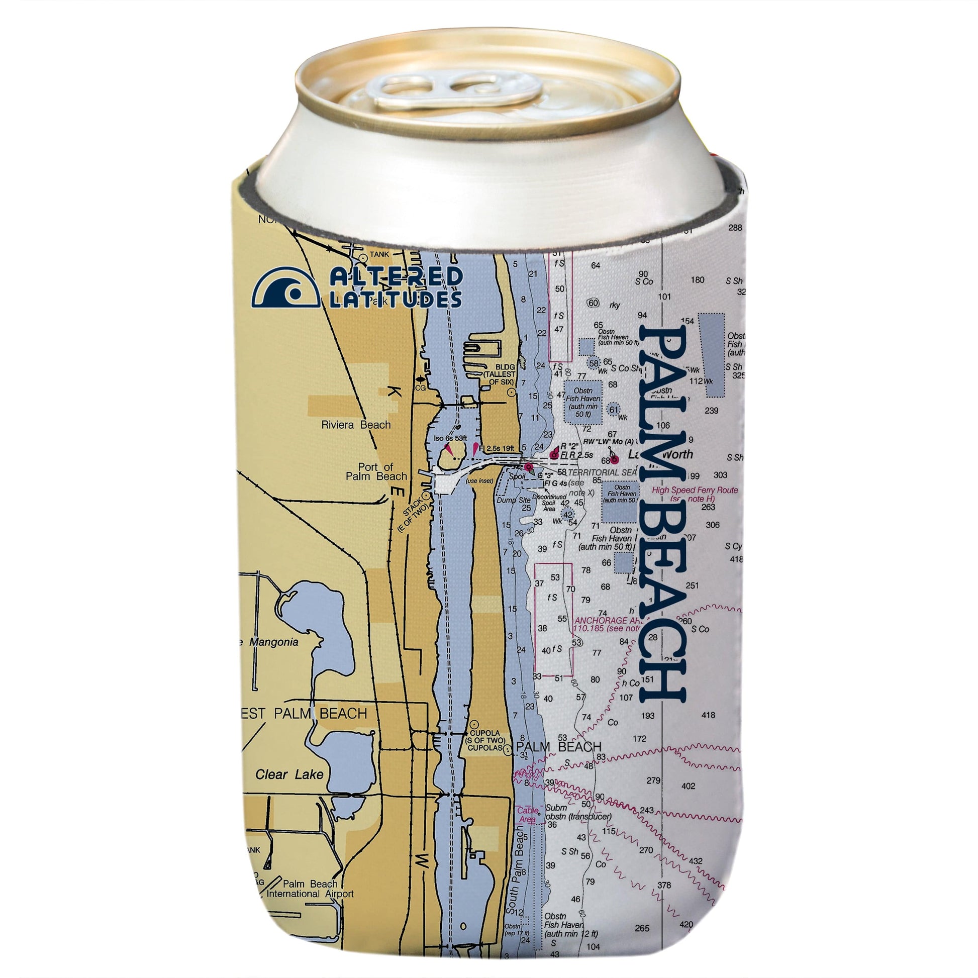 Vapor Apparel Sun Protection Palm Beach, FL Chart Can Cooler (4-Pack)