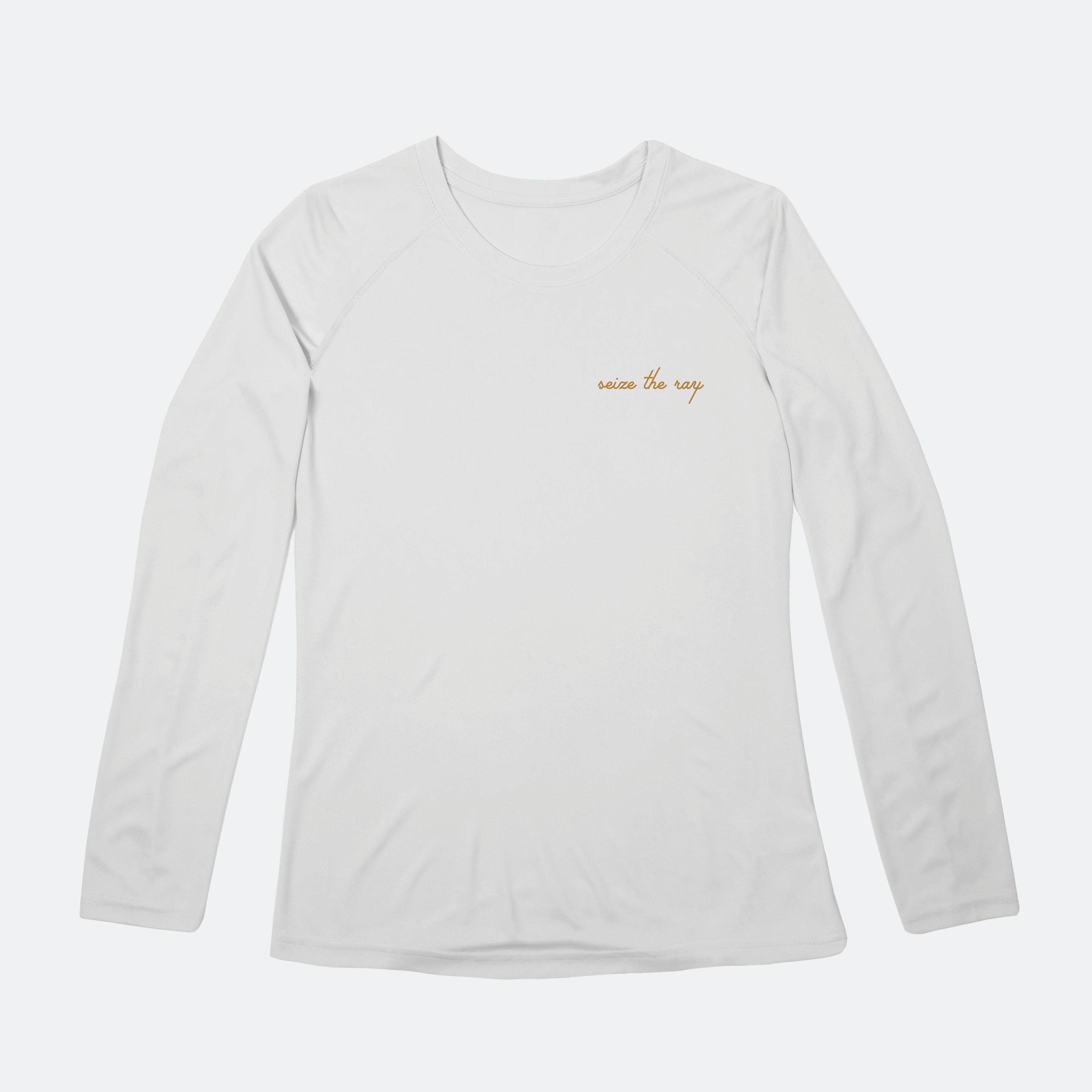 洋楽 DETERMINATIONS TOP OF THE WORLD Women's Seize the Ray Script Solar Long Sleeve – Vapor Apparel