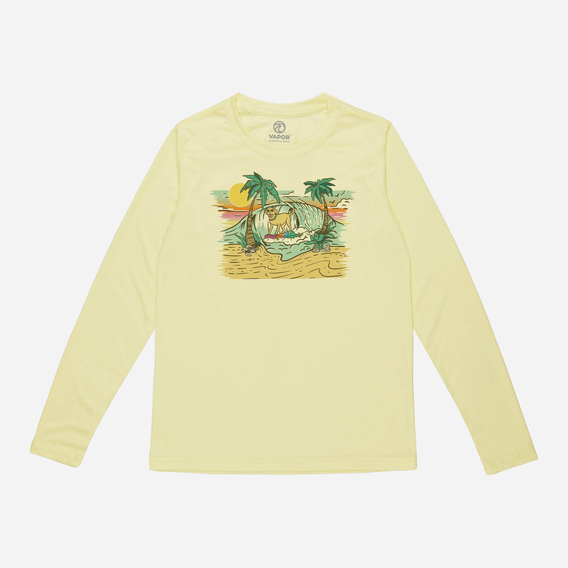 Youth Surfing Dog Solar Shirt Pale Yellow / Large