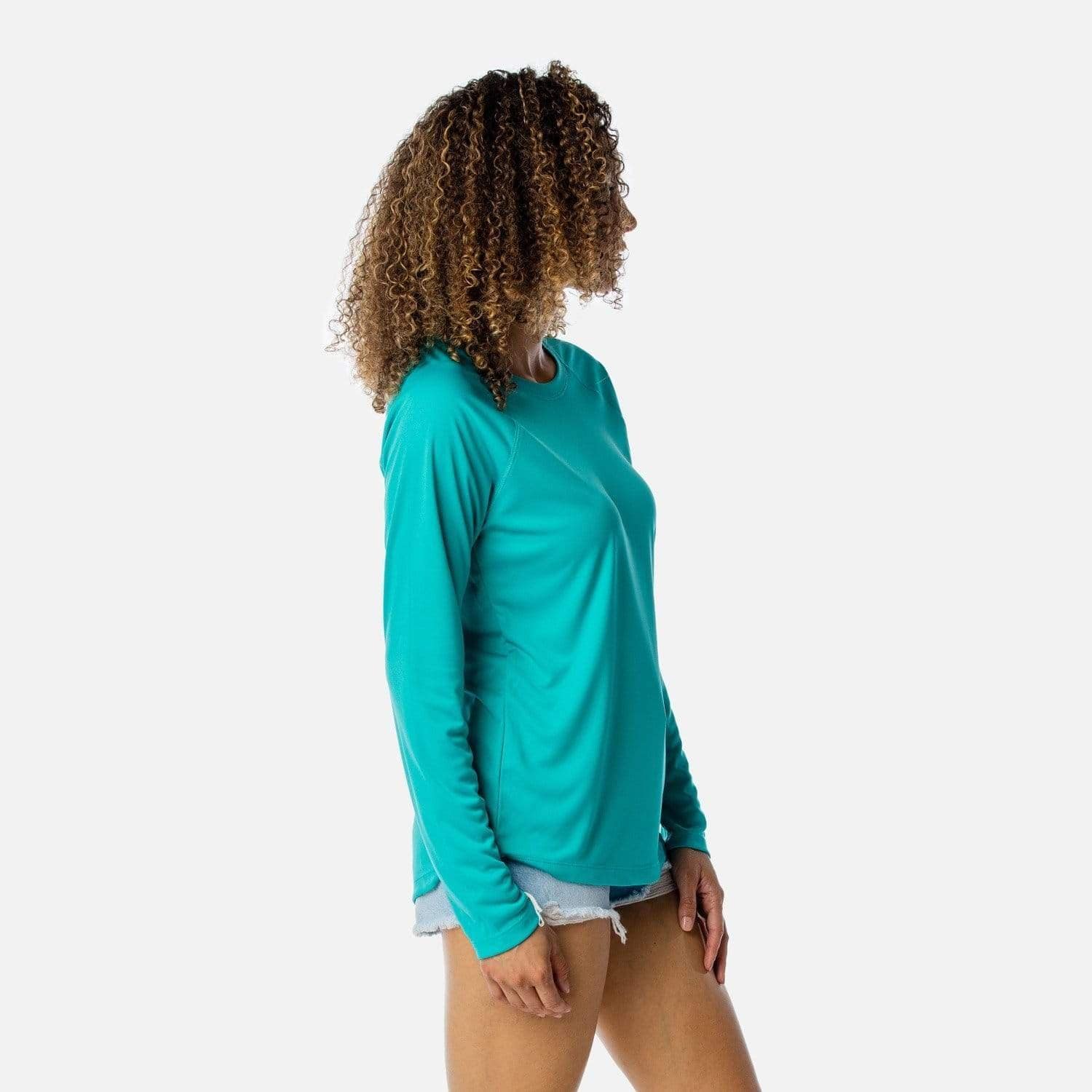 Women's SEAMLESS LS TOP, Aurora Green/Blue Expanse, Long Sleeve Shirts